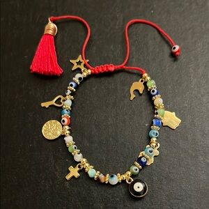 Colorful Beaded evil eye  Bracelet with Charms